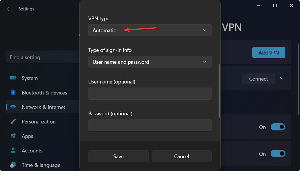 vpn-type no hardware capable of accepting calls is installed