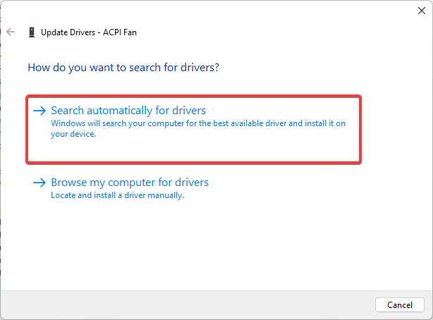 choose to automatically search for drivers