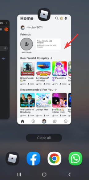 swipe up to close Roblox on Android