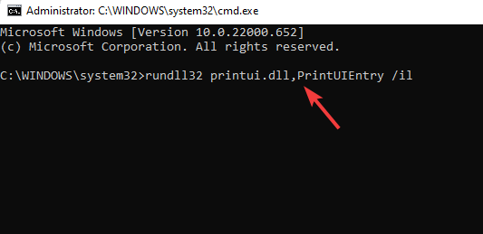 Run the command in cmd to add admin rights to the printer