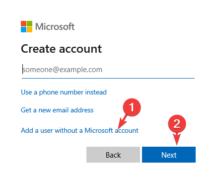 Click on Add a user without a Microsoft account and press Next