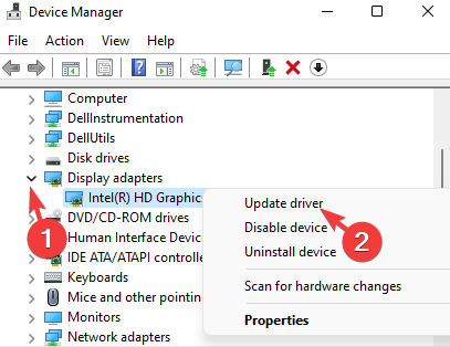 Right click on graphics device in device manager and click on update driver