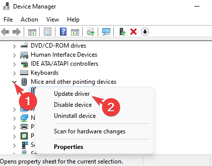 Right click on device in Mice and other pointing devices and select Update driver