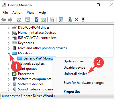 right click on Generic PnP monitor and select Uninstall device