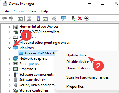 Right click on Generic PnP Monitor in Device manager and select update driver