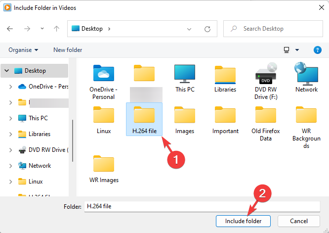 select mov file and press Include folder