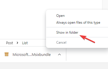 Right-click on the Msixbundle file and select Show in Folder