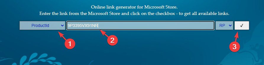 Enter product id in the Online link generator for the Microsoft Store