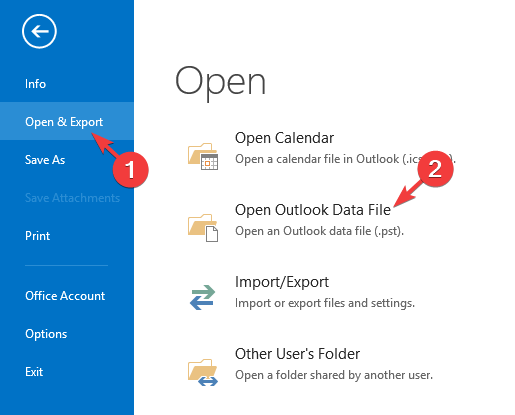 Click on Outlook data file