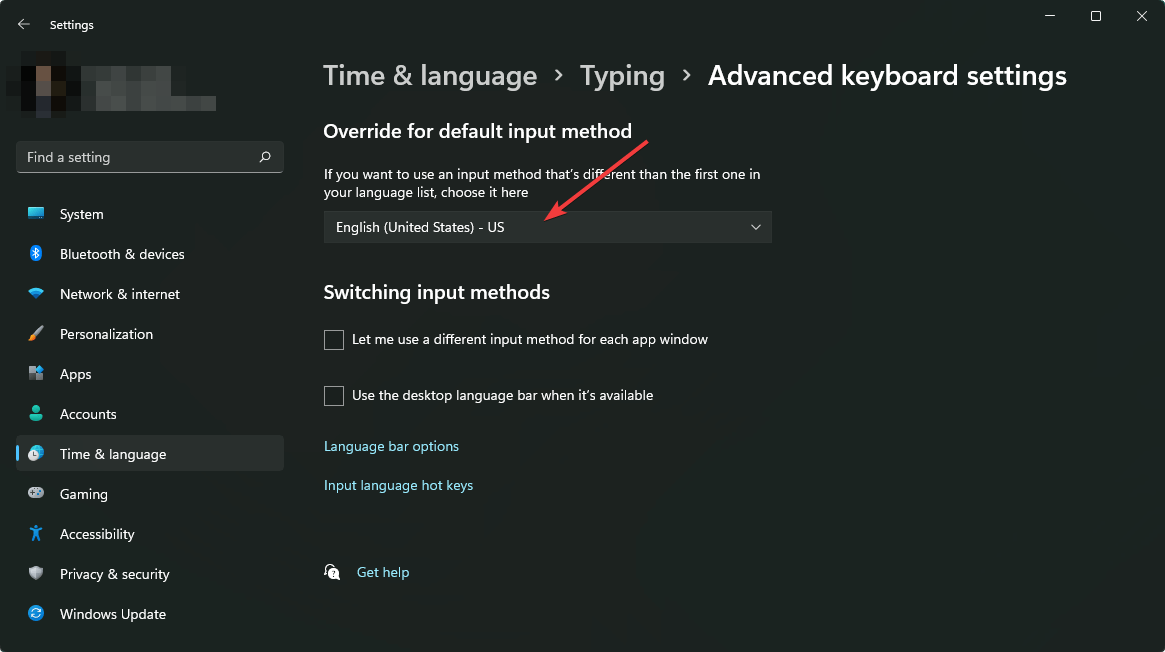 Override default english method to english us windows 11 settings