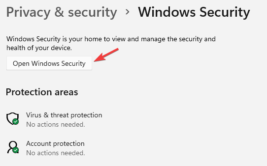 Click on Open Windows Security