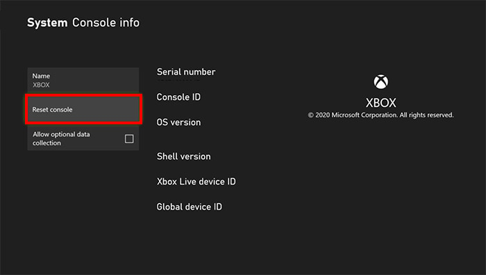 xbox one console reset