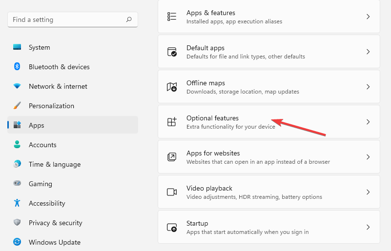 Select Optional Features from the right pane