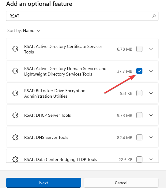 Select RSAT Active Directory Domain Services
