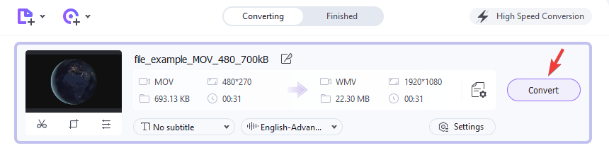 Convert the select file to WMV