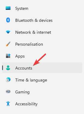 click on accounts in windows settings