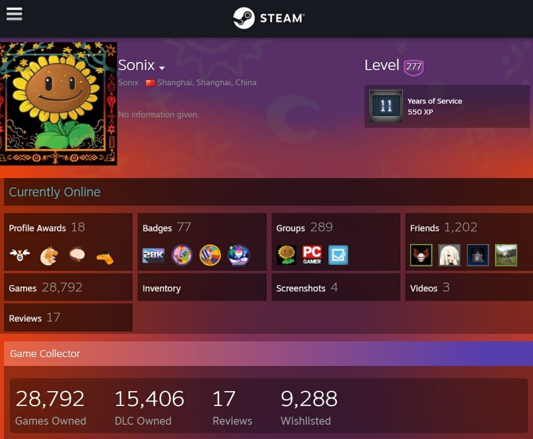Sonix Steam profile