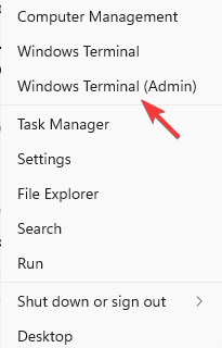 Open Windows Terminal (admin) through Start