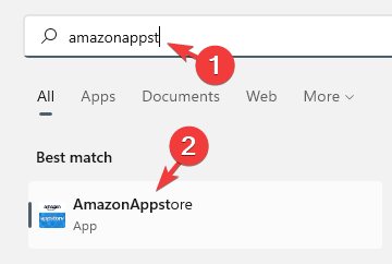 search for amazonappstore in Windows search