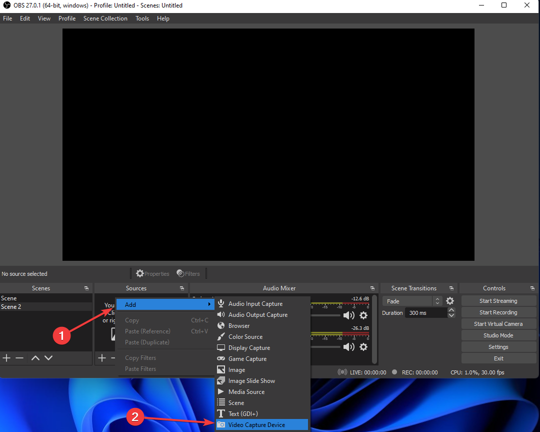 adding video capture device to source- 1. chroma key settings obs studio