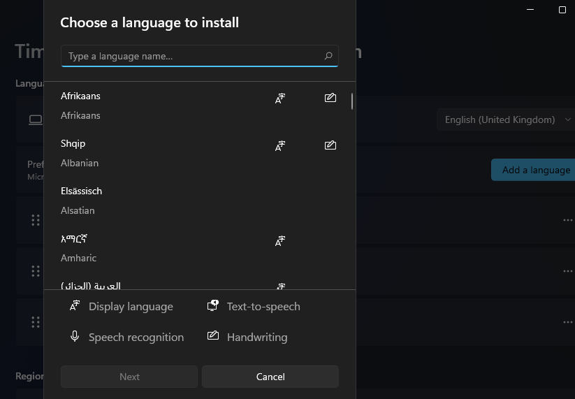 Choose a language to install menu windows 11 weather in taskbar