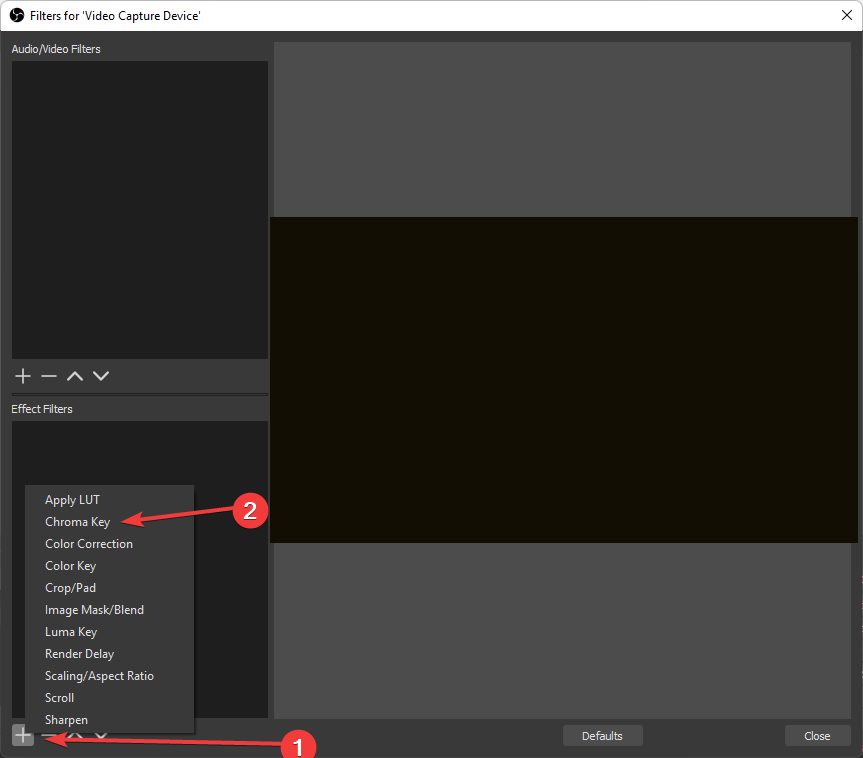 choose chroma key from filters in OBS studio