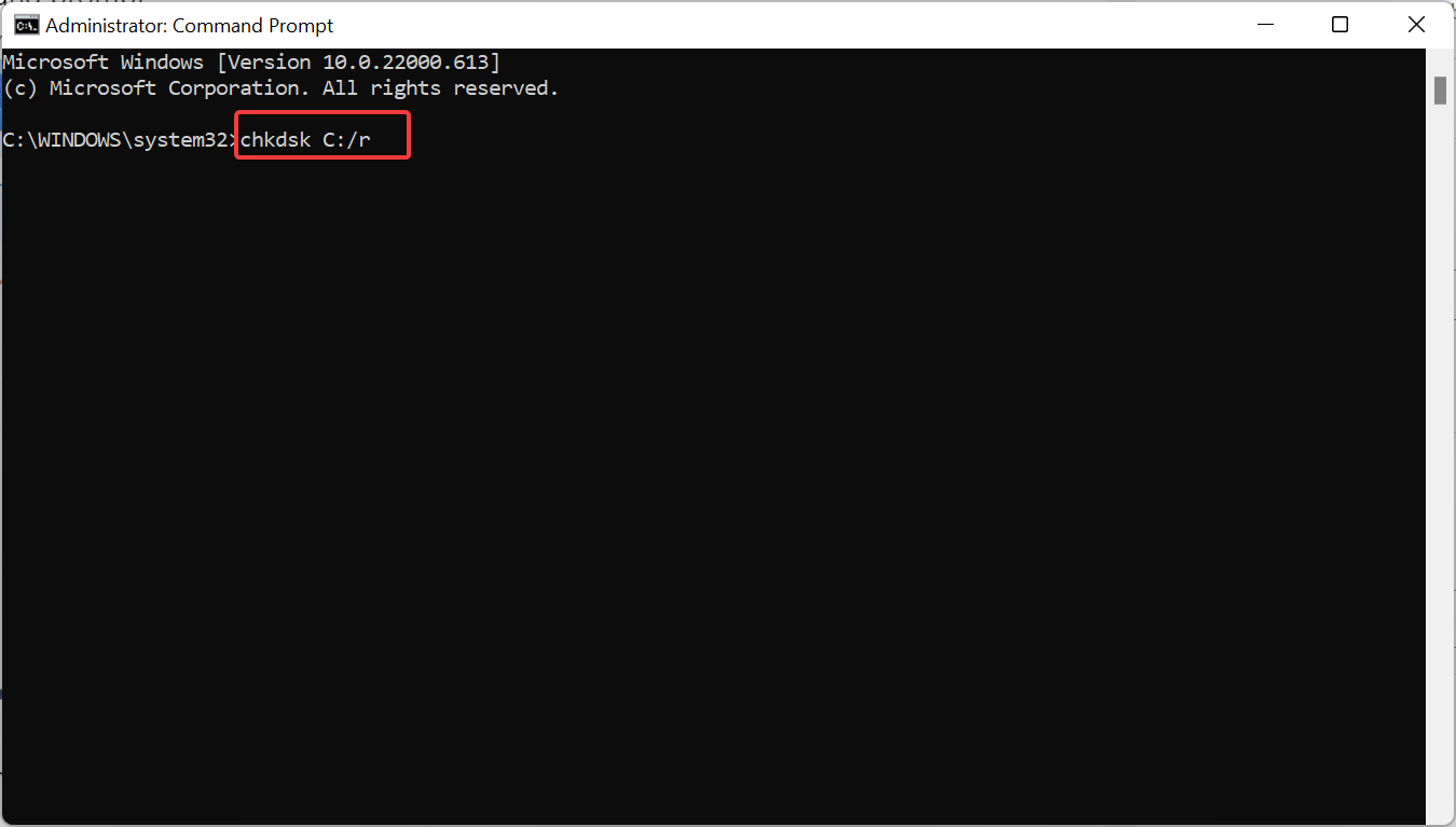 Running the CHKDSK command using the command prompt