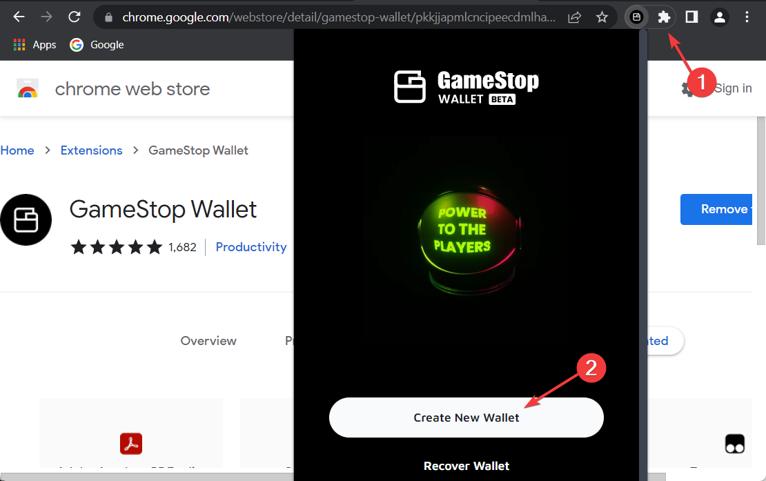 create-wallet gamestop wallet extension
