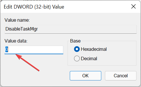 Setting the DisableTaskMgr value to 0