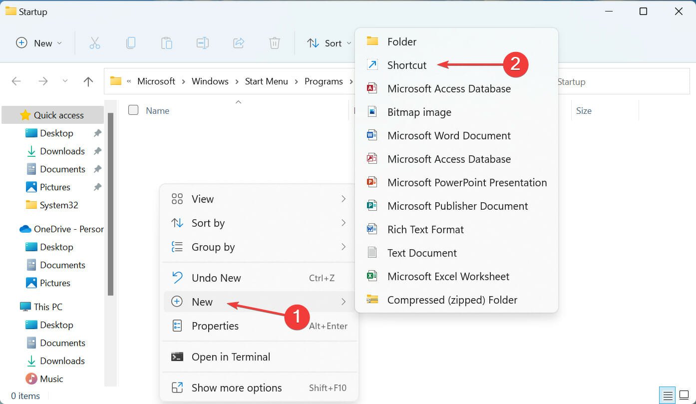 Shortcut to fix empty windows 11 startup folder