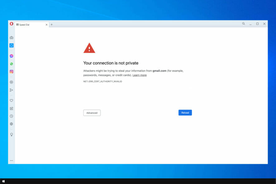 gmail privacy error opera