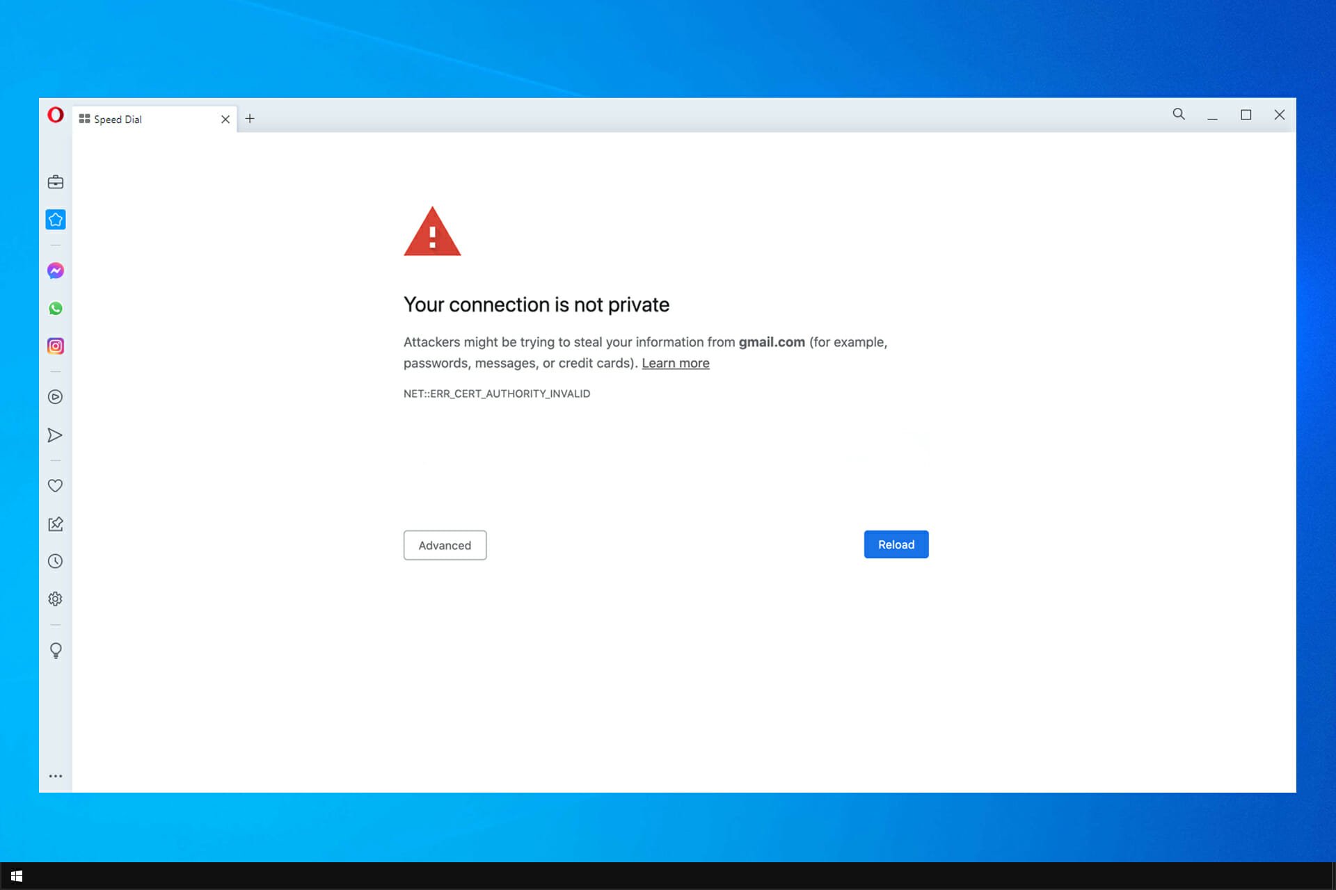 gmail privacy error opera