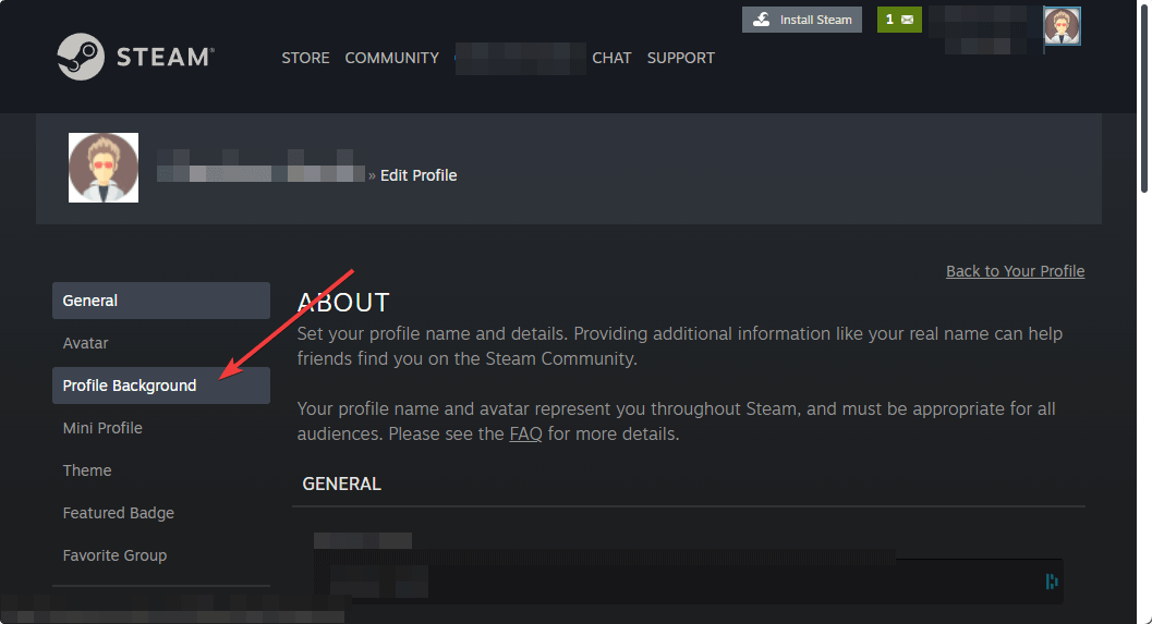 going profile background settings steam