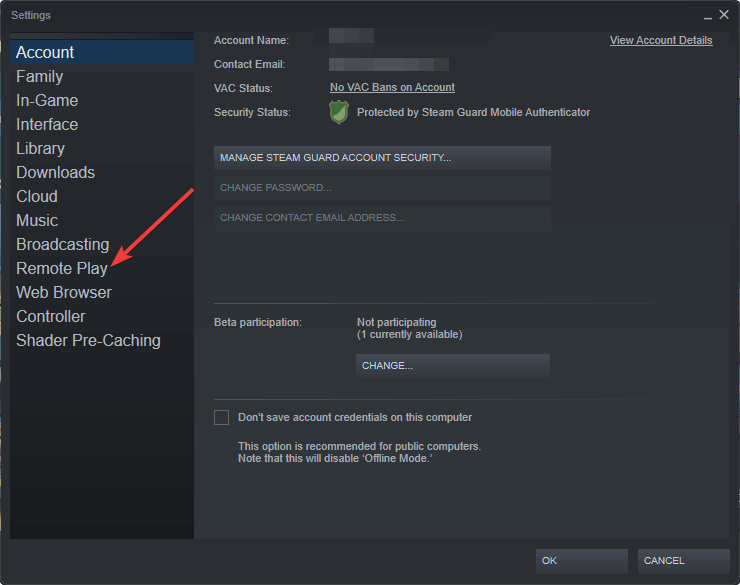 going remote play settings steam app