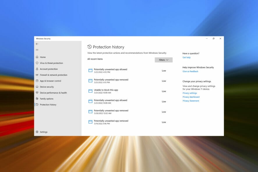 Learn how to clear protection history in Windows 11