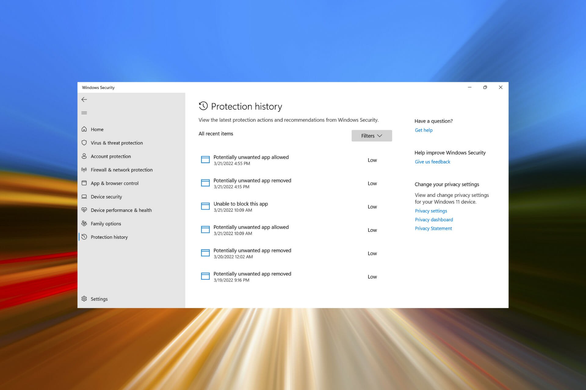 Learn how to clear protection history in Windows 11