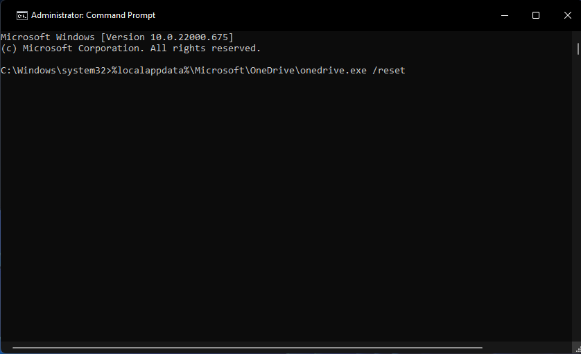 Reset OneDrive command error 0x80071129
