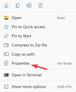 right click on folder and select properties