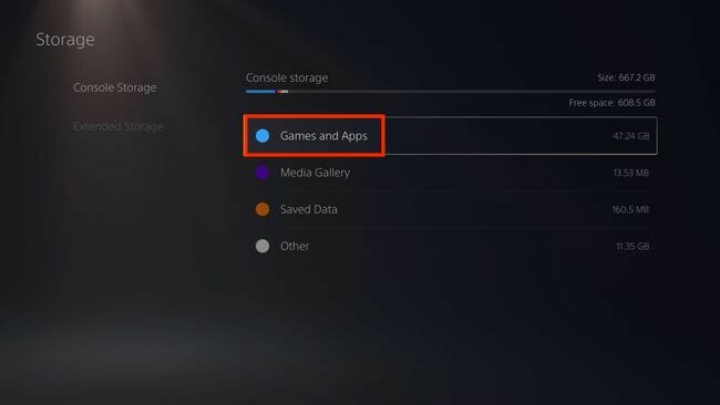 Opening the Games and Apps menu to select games and delete their data