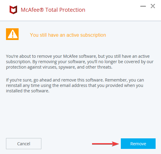  remove button again on the uninstaler of mcafee