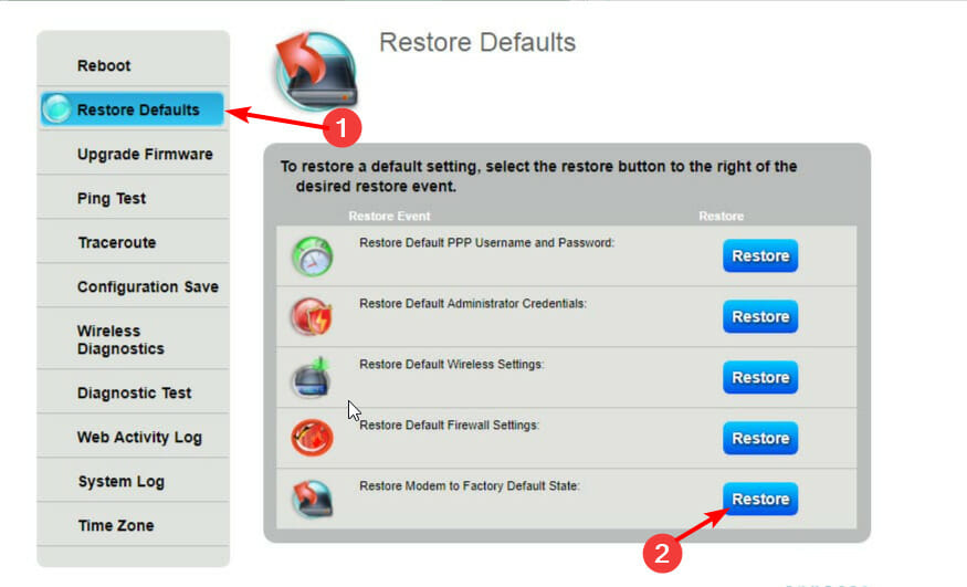 restore default and button