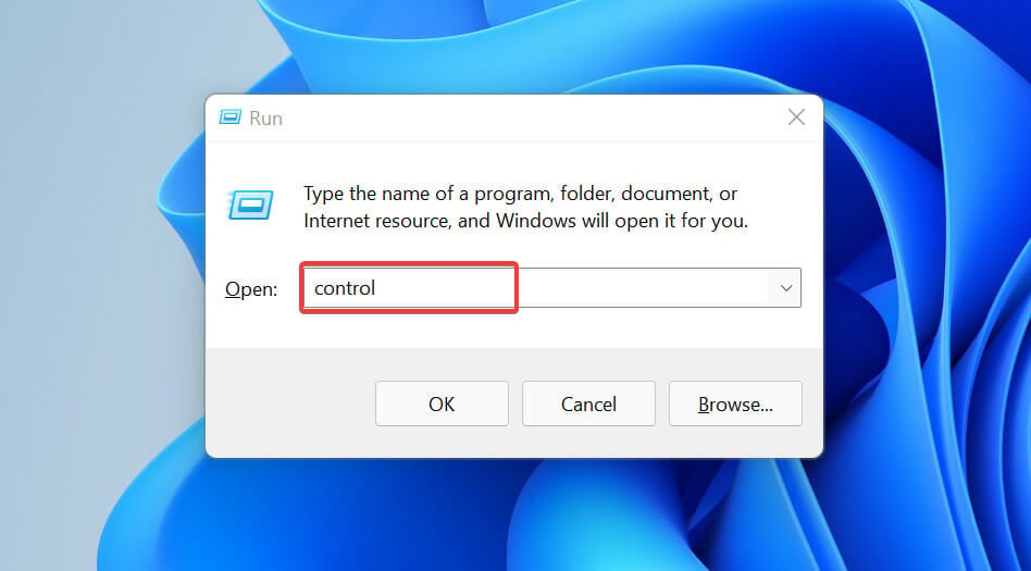 Opening control panel using Run