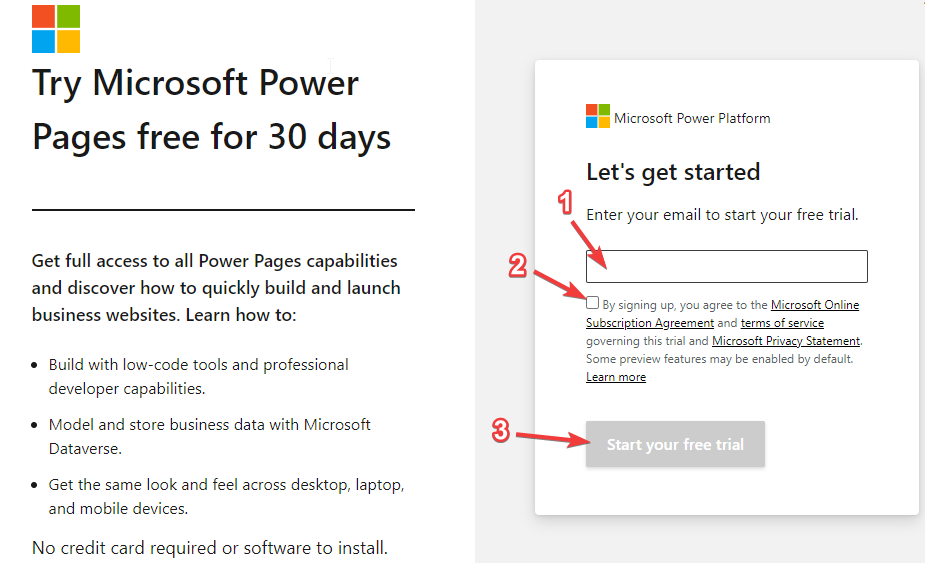 power pages sign up details