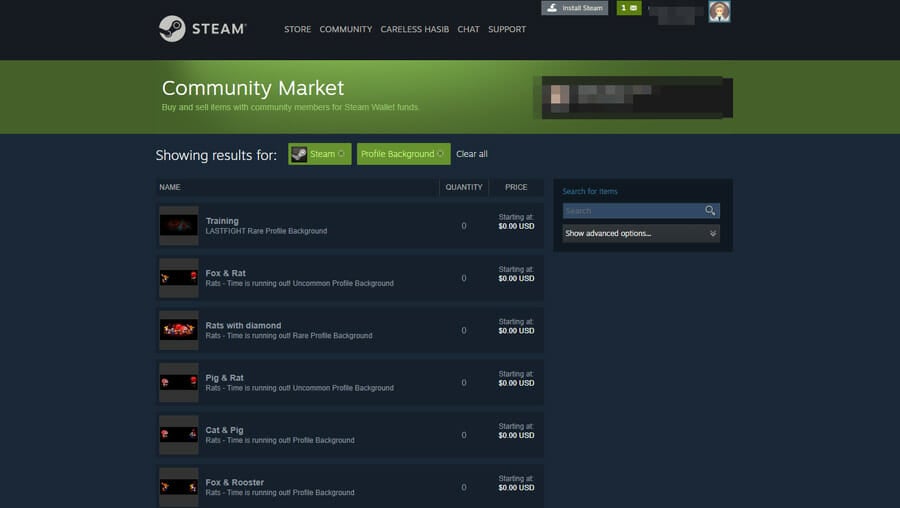Steam Community Market for Profile Backgrounds