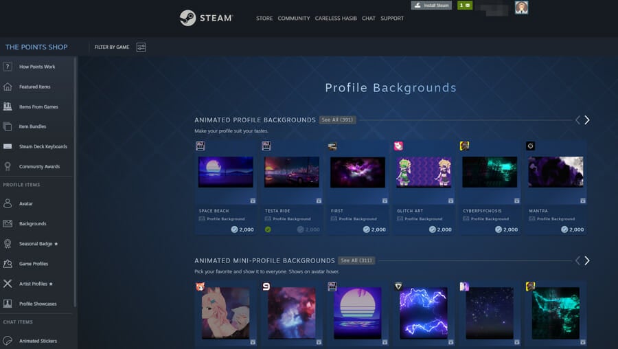 Steam Point Shop for Profile Backgrounds