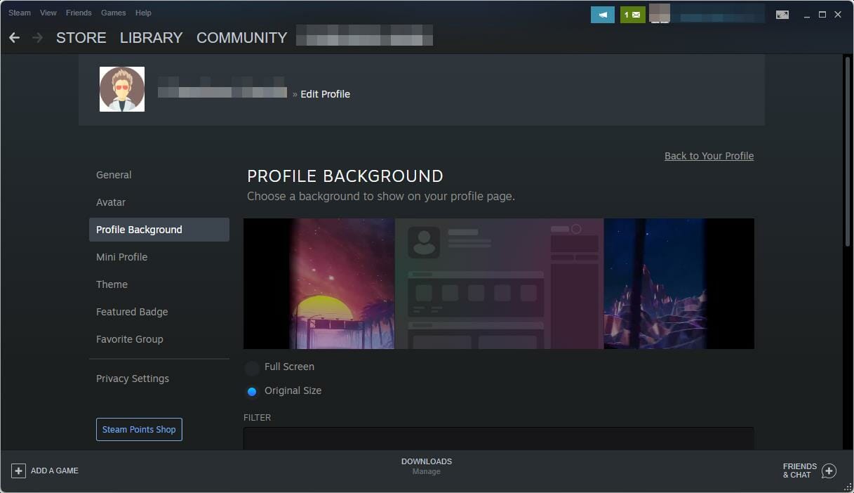 Steam Profile Background Settings