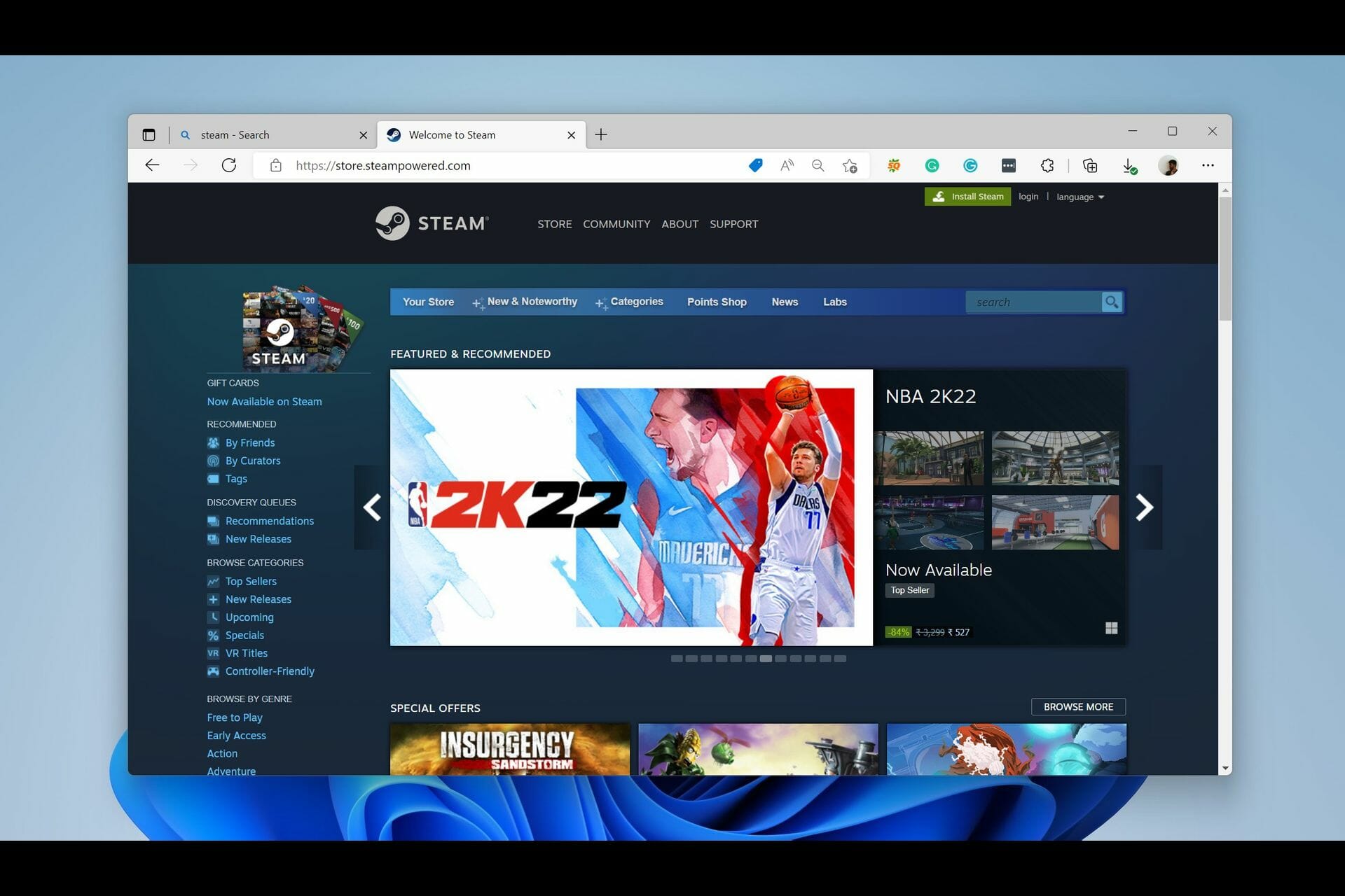 A feature image of Steam's store page