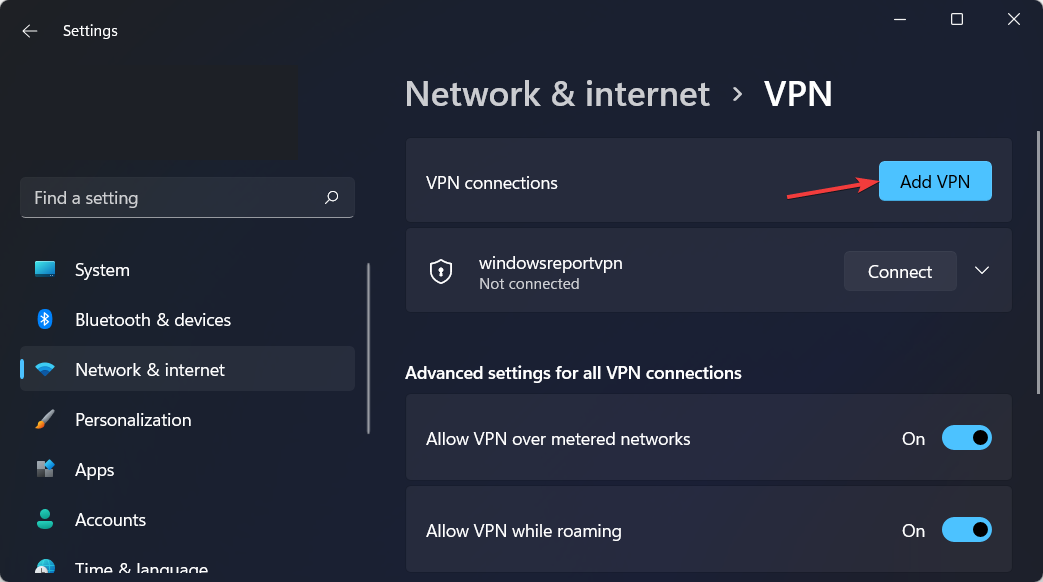 Agregar configuración de VPN