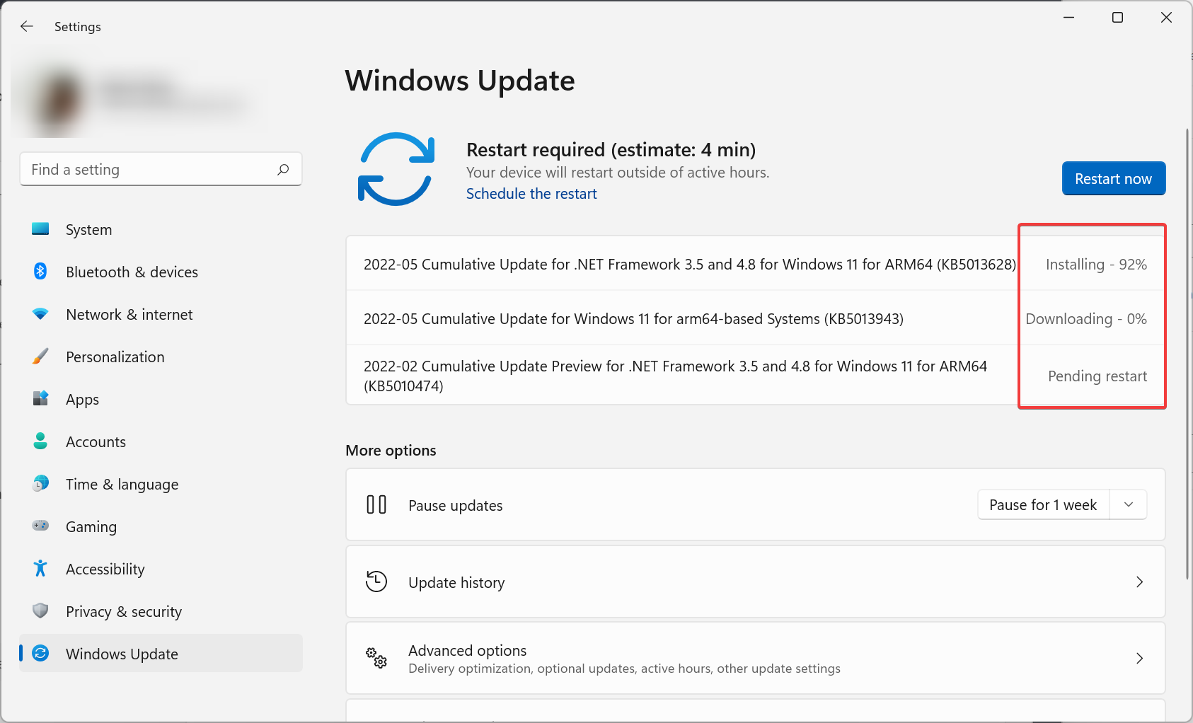 Downloading and installing the new updates from Microsoft