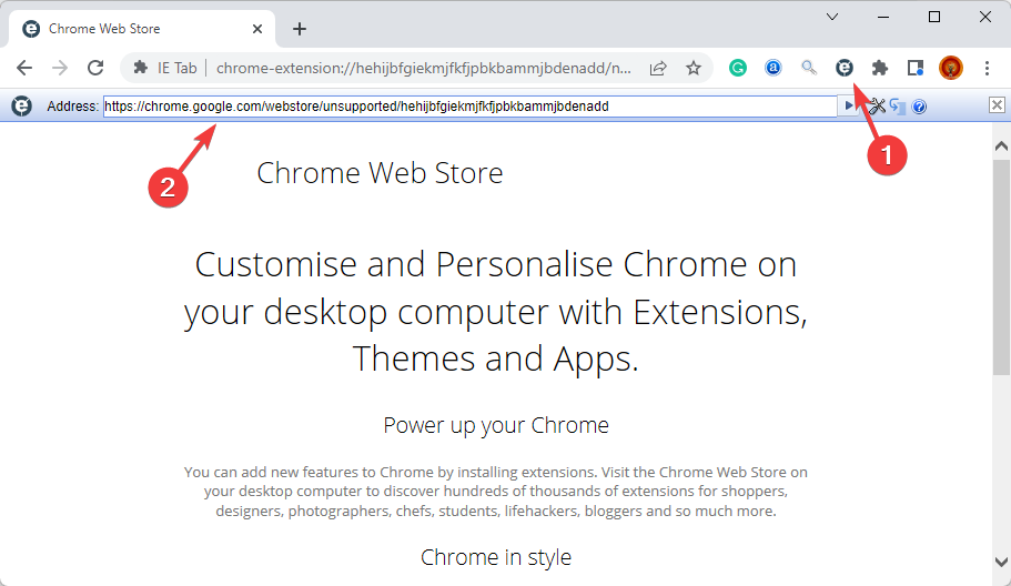IE tab toolbar on Chrome